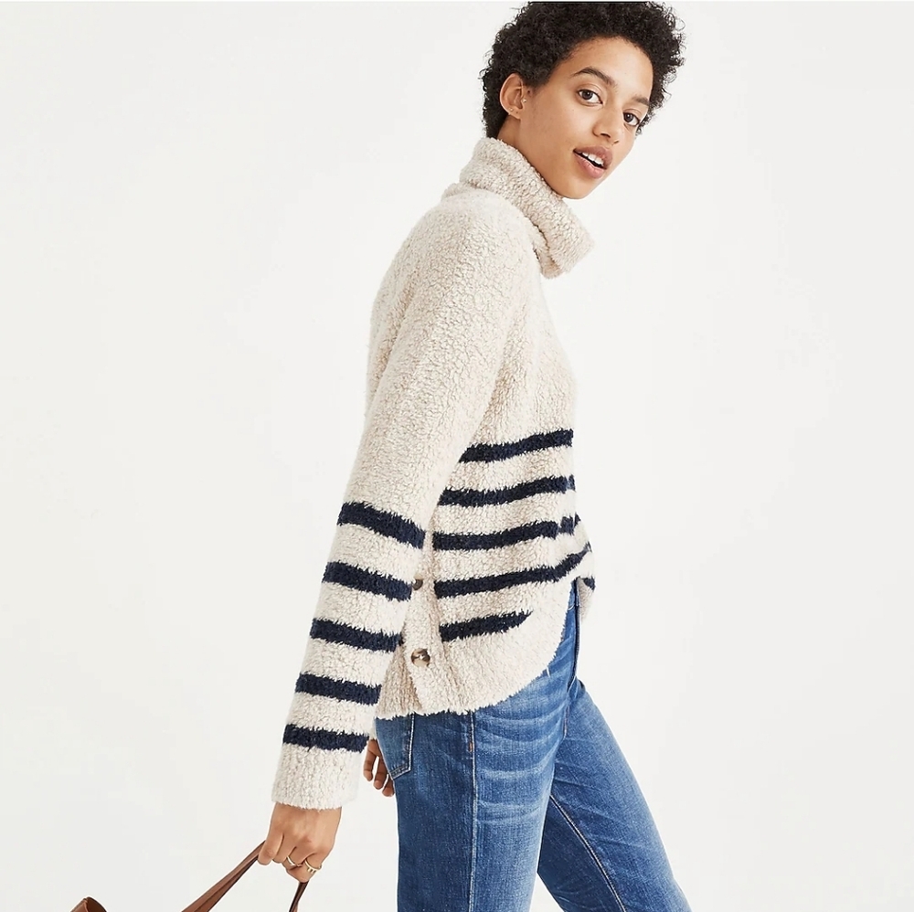 Madewell Mariner Stripe Turtleneck Wool Blend Sweater, sz M